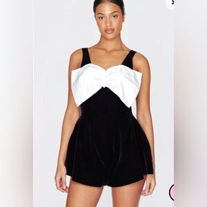 Velvet Black and White Bow Romper